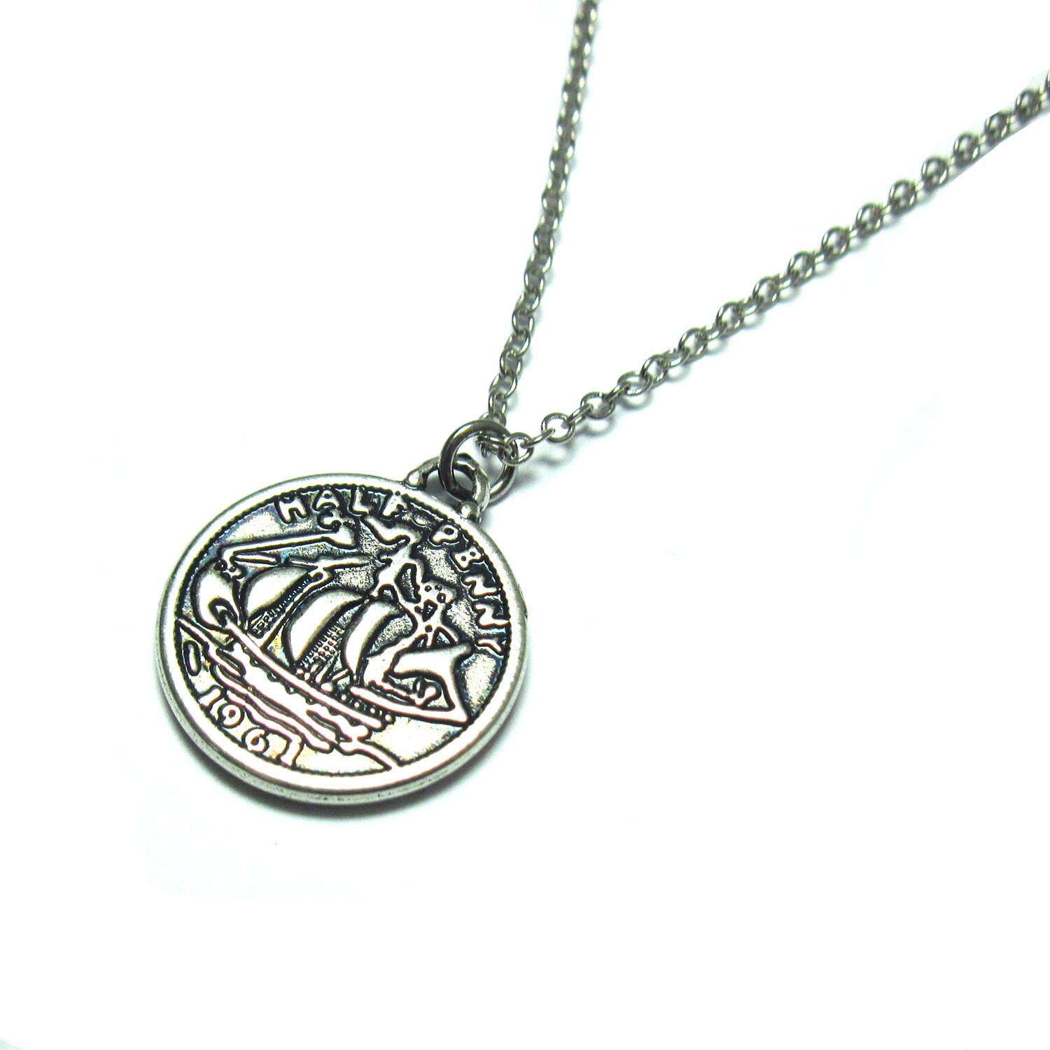 Mens Coin Necklace Silver Mens Necklace Men's Etsy