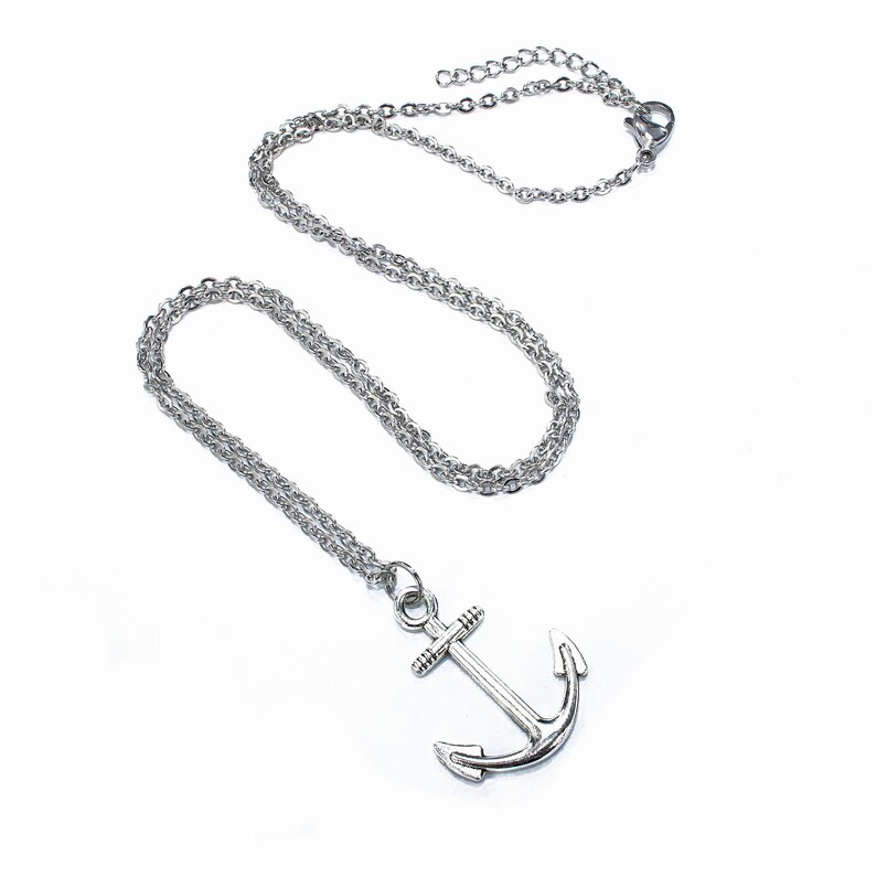Mens Silver Anchor Necklace Anchor Pendant Guys Necklace Etsy