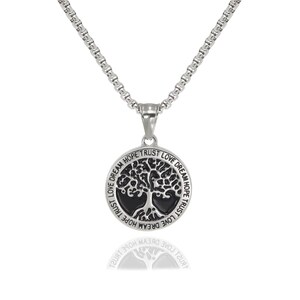 Men Silver Tree of Life Collar colgante de acero inoxidable, colgante de árbol, collar de cadena de plata para hombres, regalo para él. imagen 2