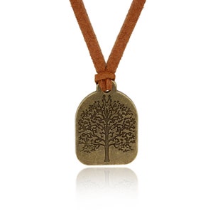 Mens Bronze Tree of Life Brown Suede Necklace , Mens Faux Suede Vegan Necklace , Men Tree Pendant , Mens Gift , Mens Necklace , Tree Jewelry image 3