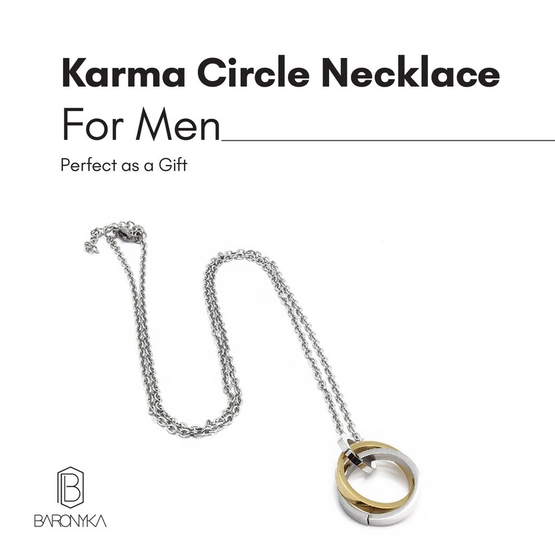 Mens Silver & Gold Stainless Steel Karma Necklace Circle Etsy
