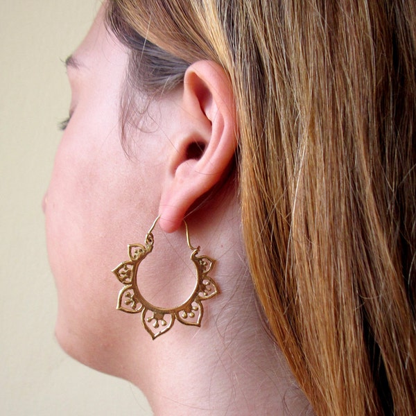 Brass Earrings - Gypsy Earrings - Hoop Earrings - Brass Hoops - Brass Jewelry - Tribal Earrings - Brass Jewelry - Ethnic Jewelry
