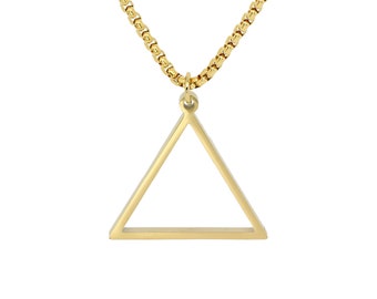 Mens Gold Triangle Necklace, Men's Geometric Necklace, Gold Triangle Pendant Necklace, Tribal Pyramid Necklace, gift for him