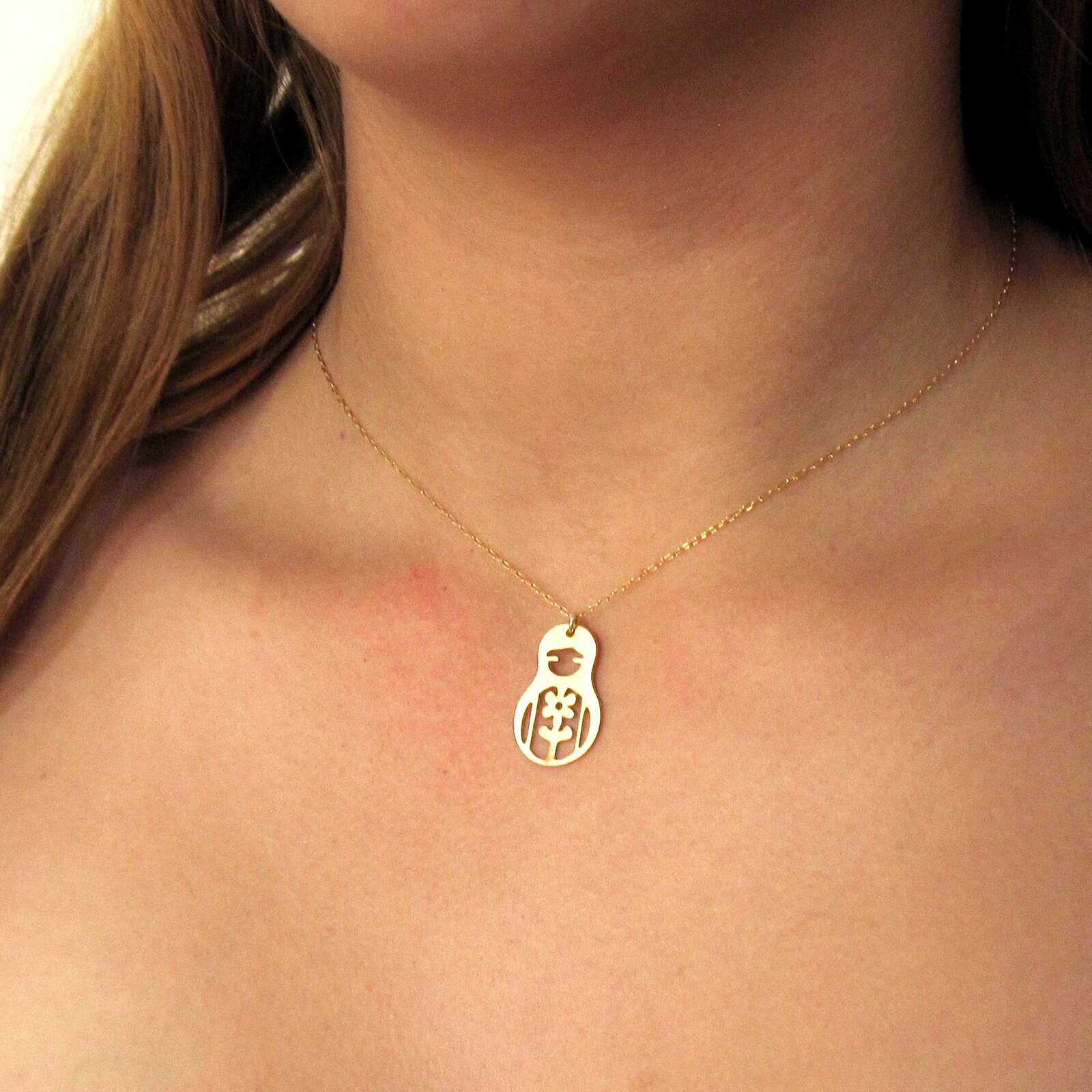 Gold Matryoshka doll Necklace Russian Doll Jewelry Gold Etsy