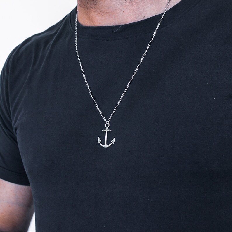 Mens Silver Anchor Necklace Anchor Pendant Guys Necklace Etsy