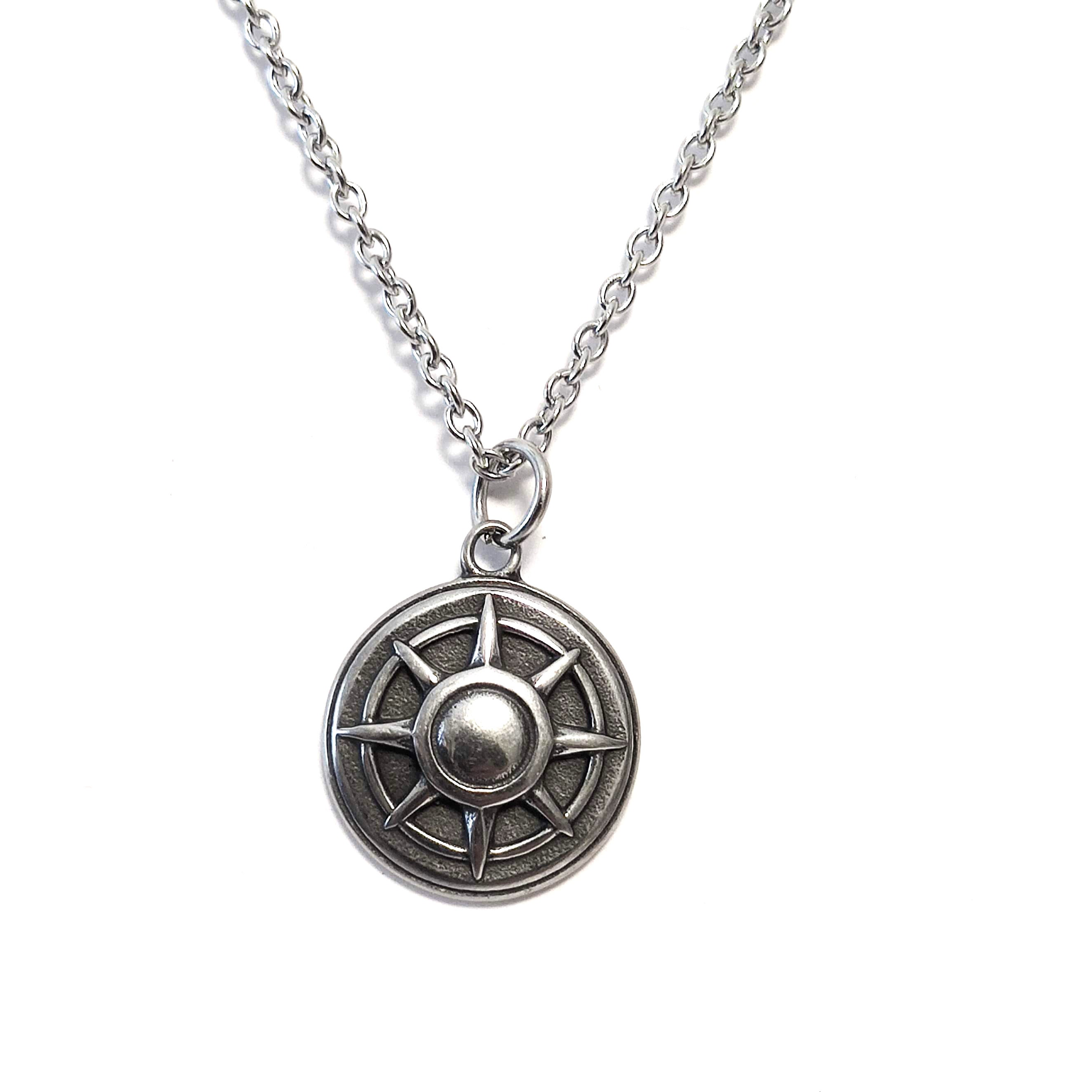 Mens Stainless Steel Compass Necklace Mens Silver Necklace Etsy