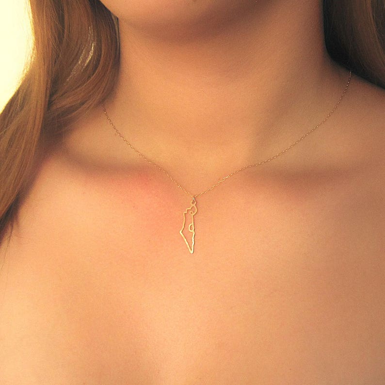 Gold Israel Map Necklace Judaica Necklace Israel Necklace Holy Land Necklace Love Israel Pendant Map Necklace Israel Jewelry