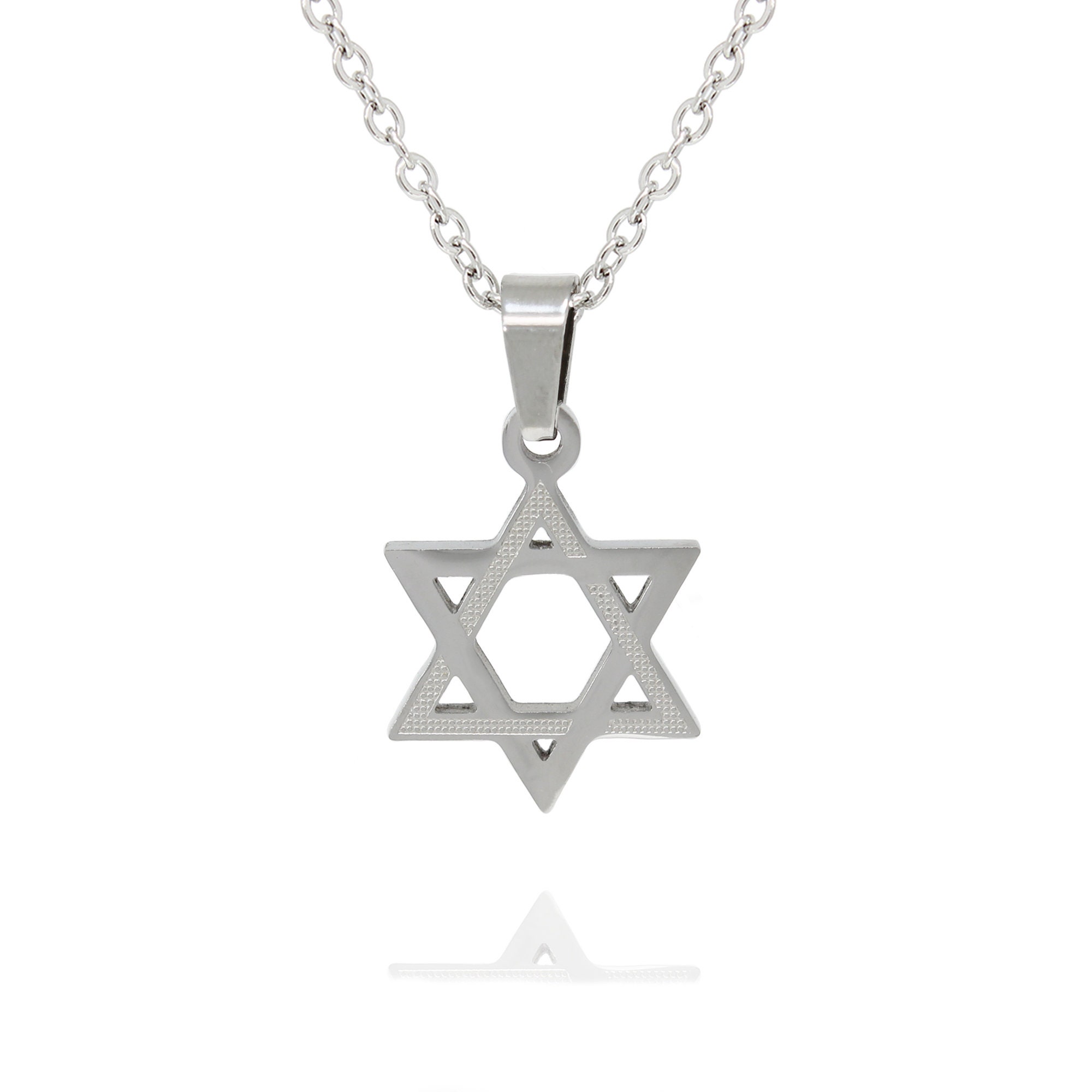 22" Stainless Steel Two-Tone Jewish Star of David Boys Mens Pendant Necklace 