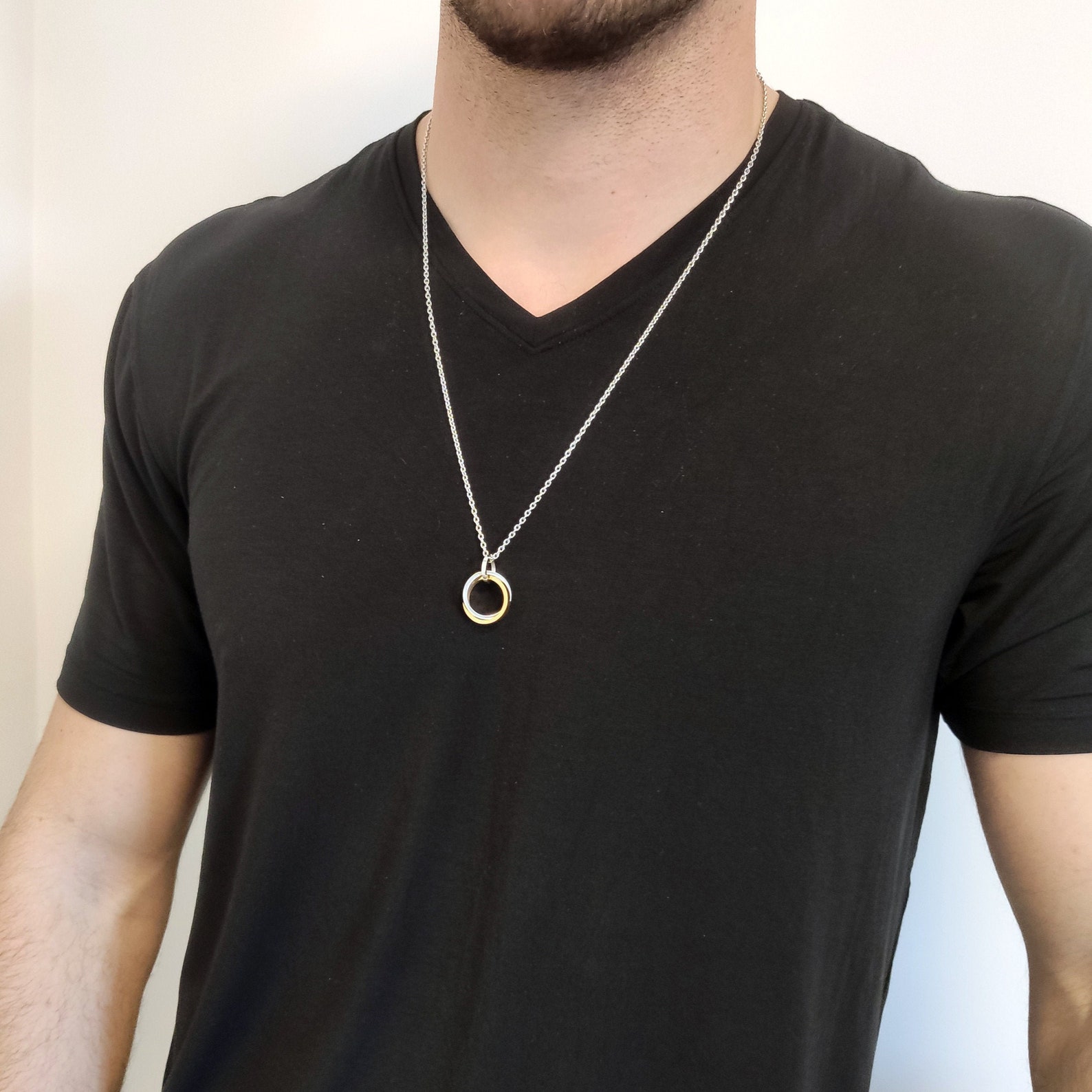 Mens Silver & Gold Stainless Steel Karma Necklace Circle Etsy