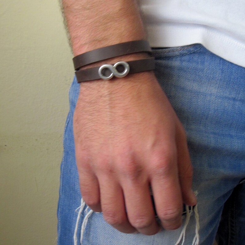 Man Silver Infinity Bracelet Friendship Bracelet Mens Leather Bracelet Mens Infinity Wrap Bracelet Charm Bracelet