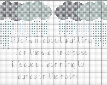 Learning to Dance in the Rain Quoted Counted Cross Stitch Pattern, Downloadable PDF