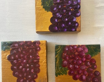 WIne Grapes Mini Acrylic Paintings Set of 3