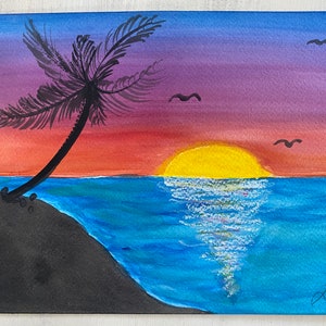 Hand-Painted Original Watercolor Painting ~ Tropical Sunset Landscape Kauai - Last One!