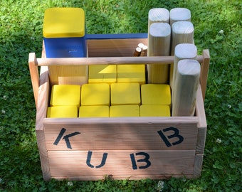 Kubb Sweden Original" tournament dimensions, with box