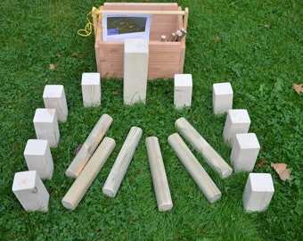 Kubb Sweden Nature" tournament dimensions, with box