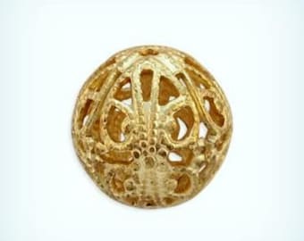 Miriam Haskell Filigree Beads, Brass Filigree Focal Beads 15mm ( 2 )