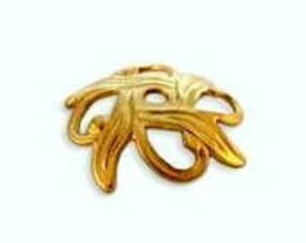 Art Nouveau Filigree Brass Bead Cap Findings ( 6 ) USA Made ( 6 )