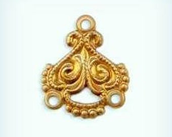 Filigree 3 Way Jewelry Connectors, 3 Loop Brass Stamping Connector Findings USA Made ( 8 )