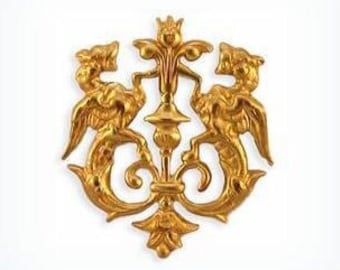 Double Dragon Medallion Brass Stamping Embellishment USA Made  ( 1 )