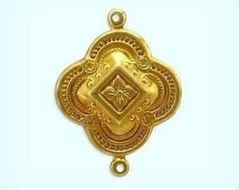 Quatrefoil Brass Stamping Connectors, Two Loop Heraldic Jewelry Findings, USA Made  (4)