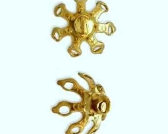 Deco Haskell Raw Brass Filigree Glue On Bead Cap 10-12mm, USA made ( 8 )