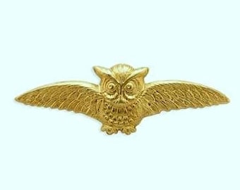 Owl Open Wing Raw Brass Stamping Finding USA Made ( 1 )