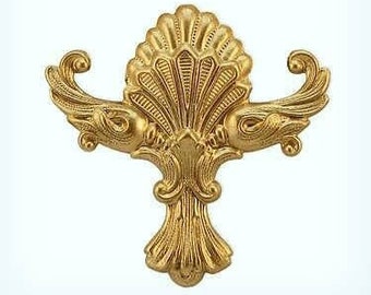 Acanthus Leaf Medallion Raw Brass Stamping Baroque Embellishment ( 1 ) USA Made