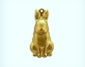 Bunny Rabbit Brass Charm Stampings, Raw Brass Rabbit Pendant Finding, AMERICAN Made  ( 4 )*