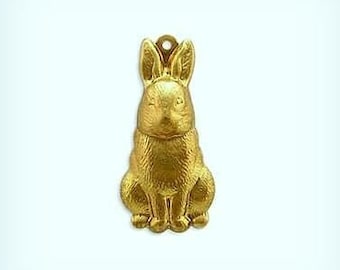 Raw Brass Rabbit Charms, USA Made Pendant Stampings (6)