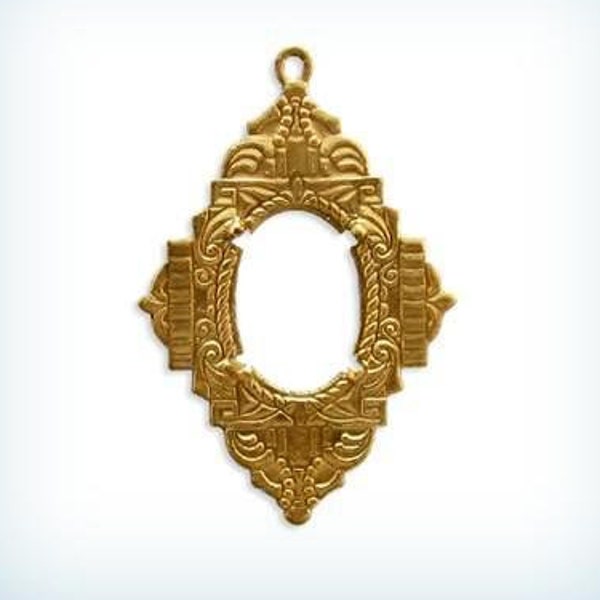 Art Deco Oval Pendant Prong Brass Setting 13x9 USA Made ( 1 )