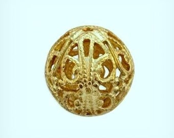 Miriam Haskell Filigree Beads, Brass Filigree Focal Beads 15mm ( 2 )