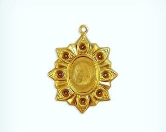 Oval Bezel Charm Settings, Sun burst Jewelry Findings Brass Stampings, AMERICAN Made (8)