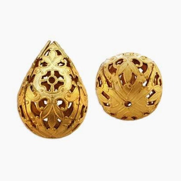 Haskell Filigree Teardrop Beads, Filigree Tear Drop Focal Brass Beads, USA Made 30mm (6) *