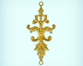 Fleur de Lis Jewelry Connectors, Raw Brass Stamping Leaf Finding ( 2 ) USA made