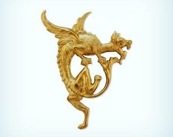 Winged Dragon Brass Stamping Medallion,Dragon Brass Stamping Finding Embellishment, USA made ( 1 ) Right