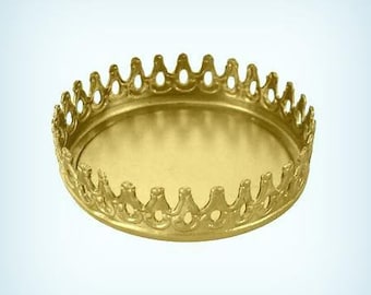 Round Bezel Cup Settings 25mm, Brass Crown Edge Round Bezel Settings (6 ) USA made
