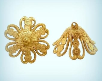 Tassel Filigree Brass Bead Caps Glue-on 20mm ( 4 ) USA made