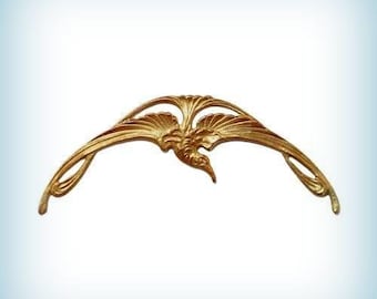 Art Nouveau Bird Brass Stamping, Curved Bird Jewelry Finding Embellishment ( 1 ) USA made