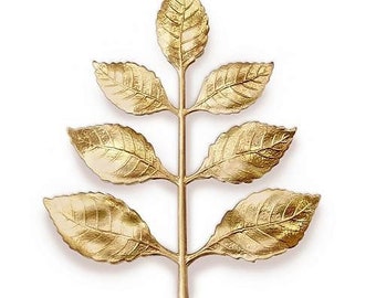 XL Leaf Branch Raw Brass Stamping Embellishment 73mm USA Made ( 1 )
