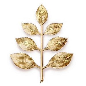Leaf Branch Raw Brass Stamping, XL Leaf Embellishment Finding, 73mm USA made ( 1 )