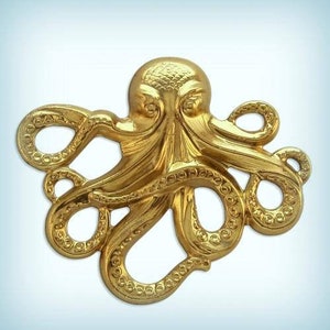 XL Octopus Brass Stamping, Large Octopus Steampunk Finding Embellishment, 66m ( 1 )