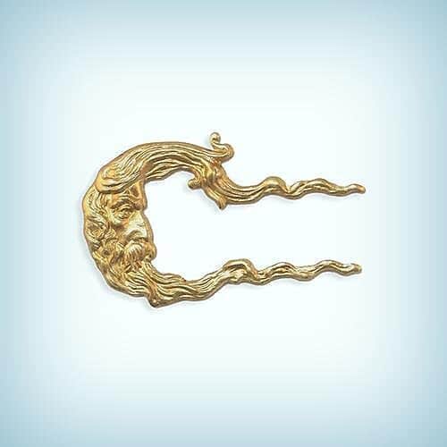 Art Nouveau Moon Finding Embellishnent, Quarter Moon Brass Stamping Made in USA  ( 1 )