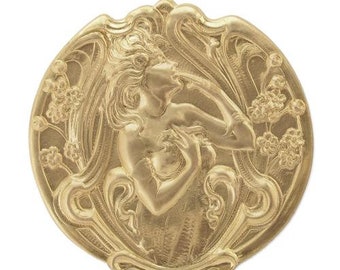 Art Nouveau Goddess Medallion Brass Stamping Embellishment USA Made ( 1 )