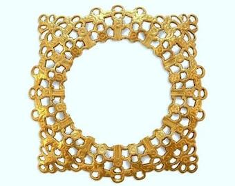 Square Filigree Flat Brass Stamping, Haskell Brass Square Frame Filigree, 45mm USA made ( 1 )