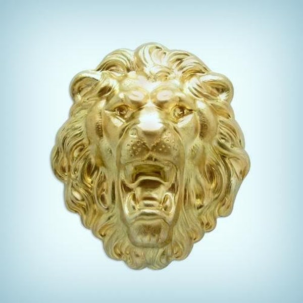 Lion Head Brass Stamping XL, Lion Medallion Jewelry Finding ( 1  )*