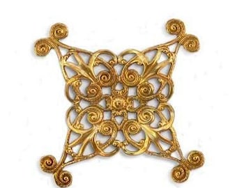 Square Brass Filigree Stamping 36mm USA Made ( 1 )