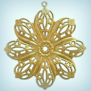 Filigree Flower Pendant Brass Finding, Brass Stamping Flower Embellishment, USA Made ( 1 )
