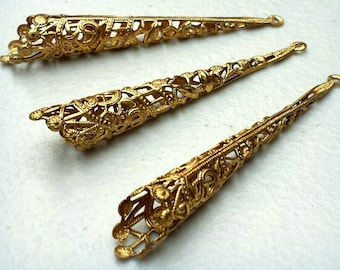 Filigree Cone Tassel Caps, Raw Brass Bead Caps 55mm (2) USA Made