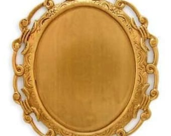 Oval Cameo Bezel Setting 40x30mm, Victorian Style Brass Filigree Oval Cabochon Setting American Made ( 1 )