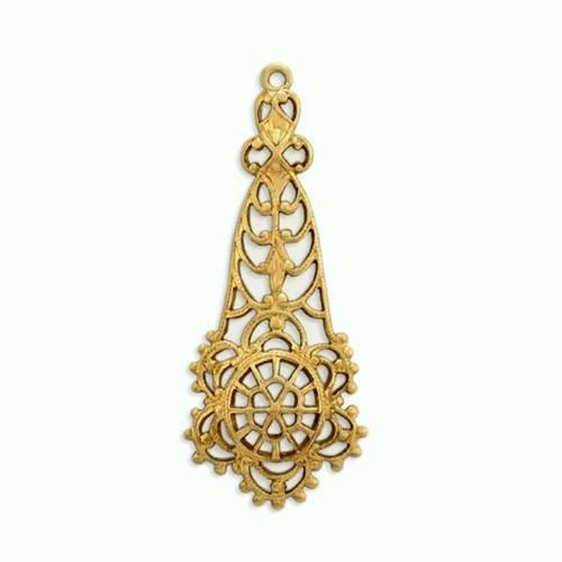 Victorian Filigree Earring Domed Components AMERICAN USA Made Brass Filigree Earring Connector Stampings